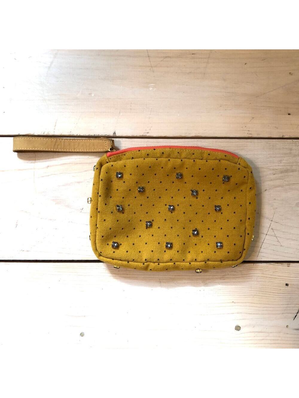 Anthropologie EUC Vintage Miss Albright Wristlet Clutch Yellow w/Chunky Stones